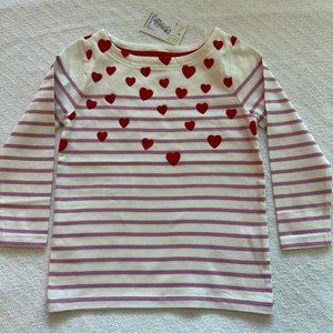 NWT Boden Stripes Red Felt Hearts Tee